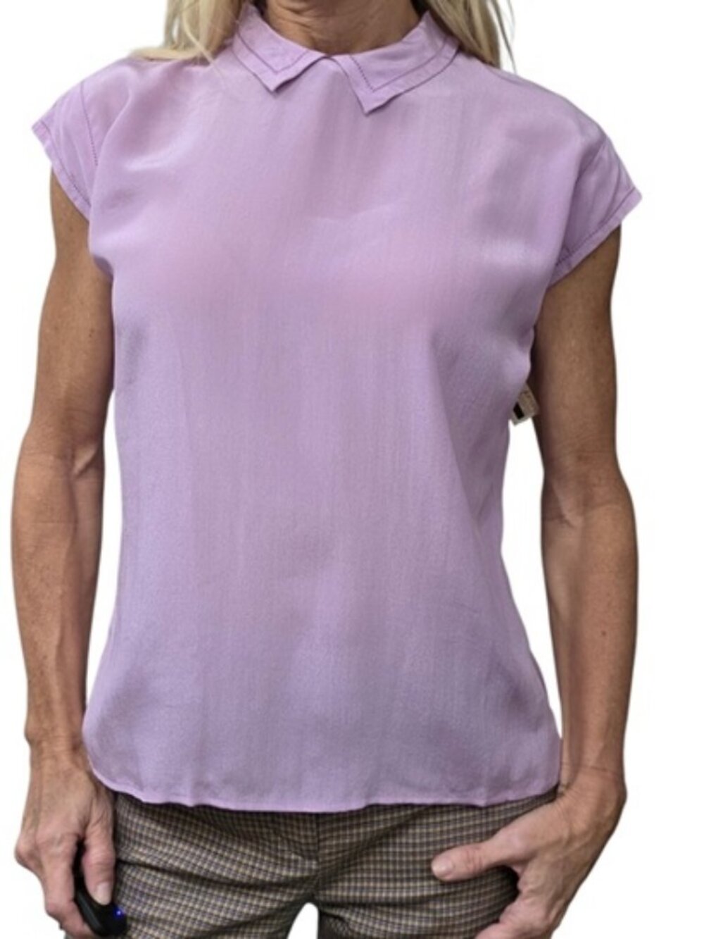 IRKA 100% Silk Lavender Blouse 10 NWT Back Button Hong Kong Vintage